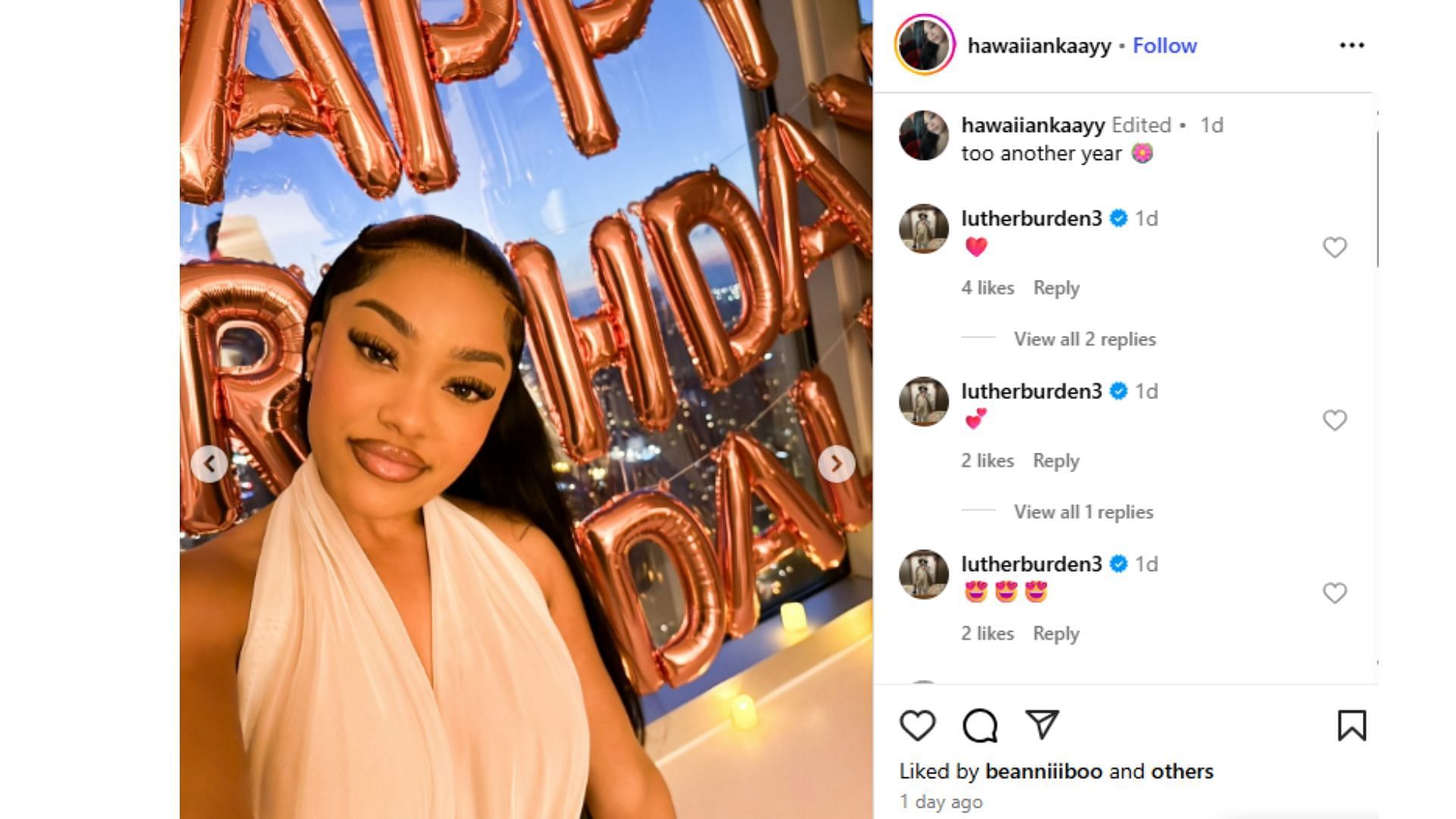 Luther Burden III commented on girlfriend Kendall's Instagram post. (Comments via @HawaiianKaayy on Instagram)